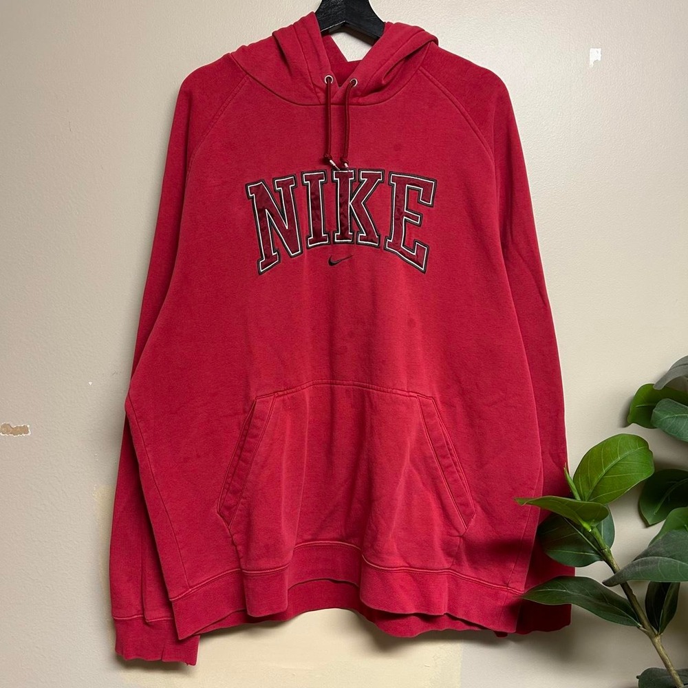 Vintage Nike Spellout Center Logo Hoodie Red Embroidered Y2K Mens XL